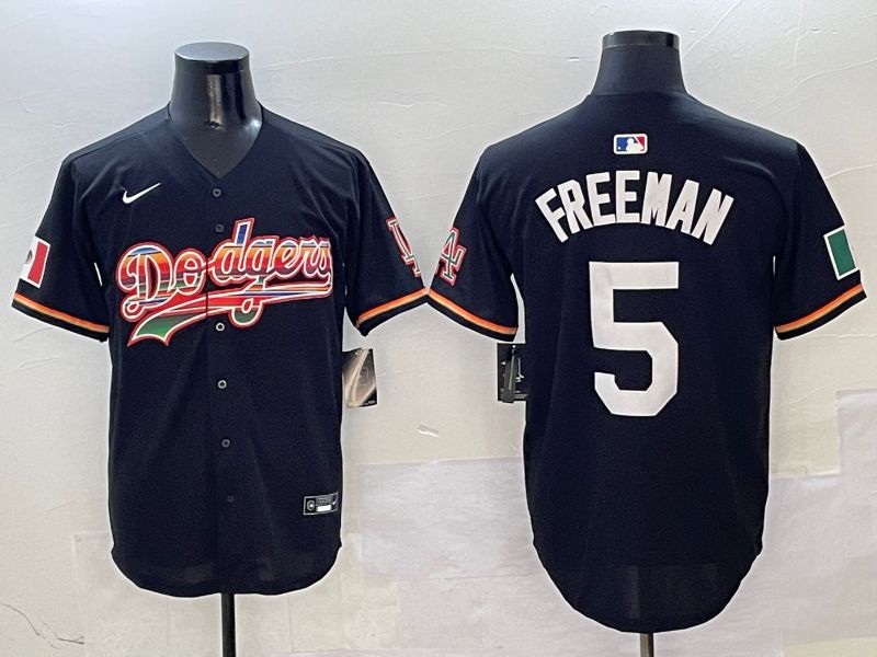 Men Los Angeles Dodgers 5 Freeman Black rainbow Nike 2025 MLB Jersey style 1